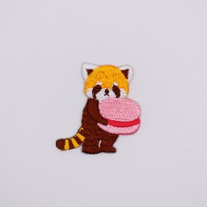 Red Panda Holding Cookie Stick-On Patch/Animal Badge/RedPanda Badge/Decorative Patch/DIY Embroidery/Embroidered Applique/Self-Adhesive Patch image 2