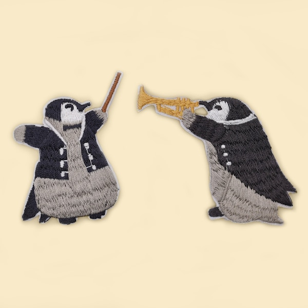 Patch de musicien de pingouin thermocollant/insigne d’animal de nature/insigne de pingouin drôle/cadeau d’amateur de musique/broderie de bricolage/applique brodée/amoureux de pingouin