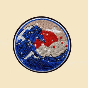 Iron-On Kanagawa Wave Patch/Japan Art Patch/Sea Wave Patch/Hokusai Ukiyo-e Art Patch/DIY Embroidery/Embroidered Applique/Japanese Lover Gift