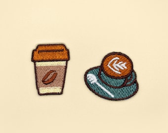 Coffee Cups Iron-On Patch/Coffee Badge/Cafe lover Badge/Decorative Patch/DIY Embroidery/Embroidered Applique/Coffee Lover Gift/Coffee mug
