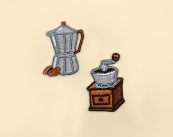 Coffee Makers Grinder Iron-On Patch/Coffee Maker Badge/Decorative Patch/DIY Embroidery/Embroidered Applique/Coffee Lover Gift/Coffee patches