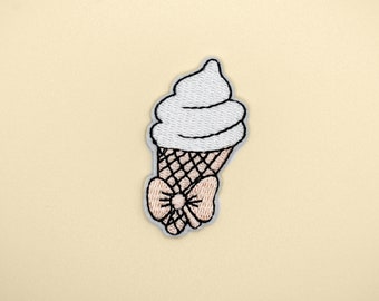 Iron-On Icecream With Bow Tie Patch/Icecream Badge/Decorative Patch/DIY Embroidery/Embroidered Applique/Applique Motif/Icecream Lover Gift