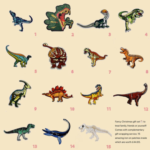 Dinosaurs Motifs Collection Iron-On Patch/Jurassic Park Badge/Dino Patch/DIY Embroidery/Embroidered Applique/Dino Lover Gift/Christmas gift