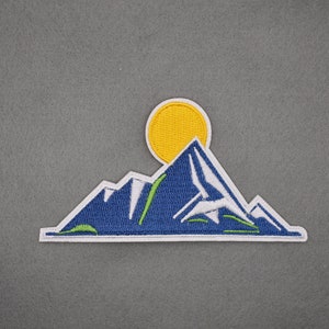 Iron-On Mountain Sun Patch/Outdoor Enthusiast Gift/Hiking Badge/Nature-Inspired/Embroidered Applique/Nature Lover Gift/Backpack Accessory image 3