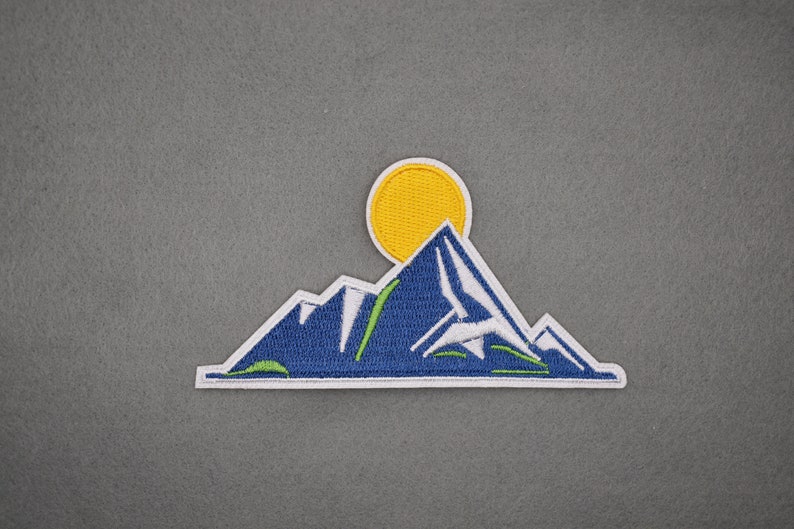 Iron-On Mountain Sun Patch/Outdoor Enthusiast Gift/Hiking Badge/Nature-Inspired/Embroidered Applique/Nature Lover Gift/Backpack Accessory image 3