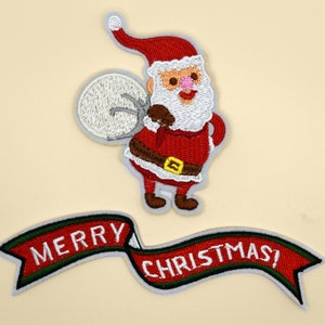 Merry Christmas Stripe Santa Klaus Iron-On Patch/Christmas Decorative Patch/DIY Embroidery/Embroidered Applique/Santa Patch/Christmas Gift