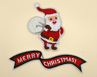 Merry Christmas Stripe Santa Klaus Iron-On Patch/Christmas Decorative Patch/DIY Embroidery/Embroidered Applique/Santa Patch/Christmas Gift