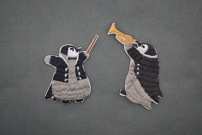 Iron-On Penguin Musician Patch/Nature Animal Badge/Funny Penguin Badge/Music Lover Gift/DIY Embroidery/Embroidered Applique/Penguin Lover image 4