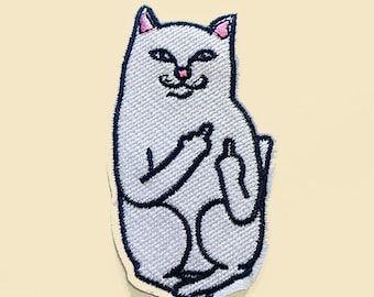 Iron-On Large Quirky Cat  Patch/Rude Animals/Animal Patch/Animal Lover/Cat Lover Gift/Rude Style/White Cat/Embroidered/Applique Motif