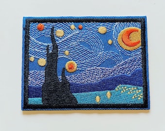 2pcs/lot Painting The Starry Night Embroidery Sew Iron On Patches DIY TEUSJKUS 2pcs/lot Painting The Starry Night Embroidery Sew Iron On Patches DIY TEUSJKUS