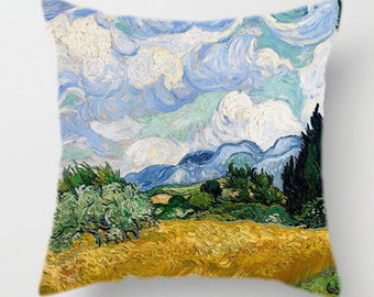 Housse de coussin Champ de blé Van Gogh avec cyprès 43 cm/Amateur d'art/Amateur de Van Gogh/Art impressionniste/disponible en coton ou en lin ou en coton