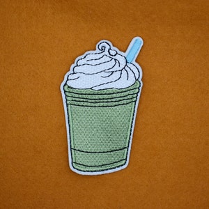 Iron-On Matcha Milkshake Patch/Food Badge/Summer Drink Patch/Decorative Patch/DIY Embroidery/Embroidered Applique/Applique Motif/Quirk Patch image 4