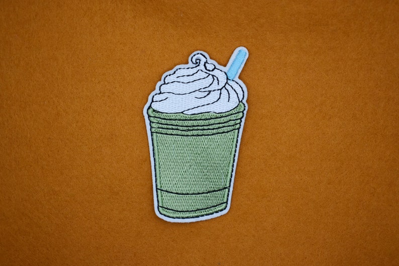 Iron-On Matcha Milkshake Patch/Food Badge/Summer Drink Patch/Decorative Patch/DIY Embroidery/Embroidered Applique/Applique Motif/Quirk Patch image 4