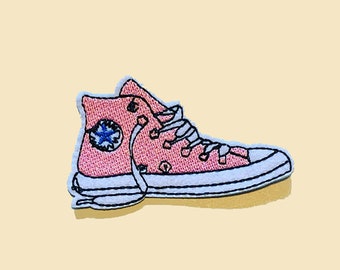 Pink shoe iron on patch/Sneaker icon/Trainer Patch/Decorative Patch/Embroidered Applique/Applique Motif/sew on patch/90s pop culture