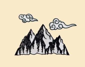 Iron-On Mountain Clouds Patch/Outdoor Enthusiast Gift/Hiking Badge/Nature-Inspired/Embroidered Applique/Nature Lover Gift/Backpack Accessory