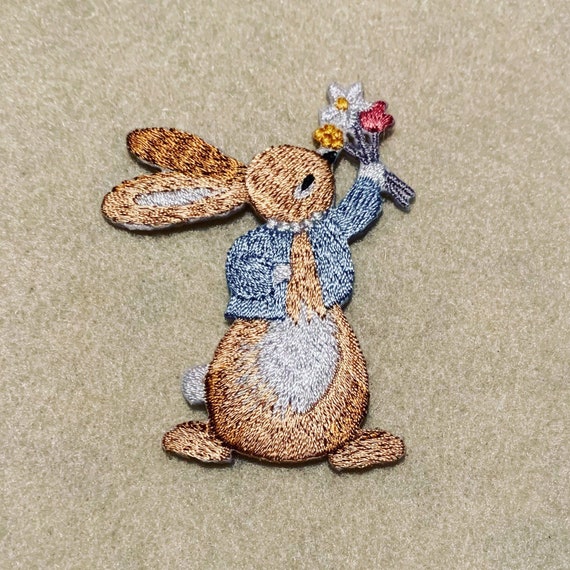 Iron on Rabbit with Flowers Patch Iron on Rabbit with Flowers Patch