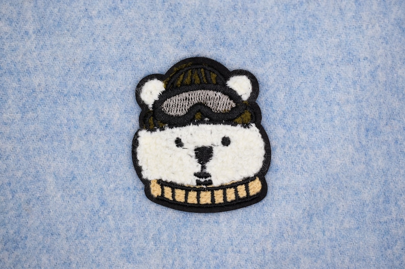 Adorable Fluffy Polar Bear Head Sew On Patch/Animal Badge/DIY Embroidery/Decorative Patch/Embroidered Applique/Applique Motif/Polar Bear image 3