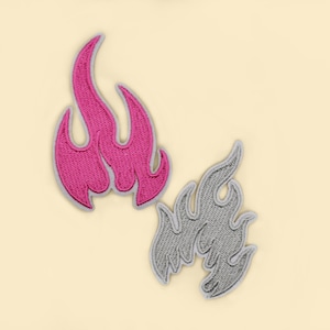 Iron-On Flame Patch/Flame Badge/Pink Grey Fire Patch/Fire Flames Lover Gift/Fire Art Gift/Fire Flames Embroidered Gift/Backpack Jeans Jacket