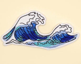 Patch thermocollant vague de mer/patch art japonais/patch vague de mer/patch décoratif/broderie bricolage/appliques brodées/cadeau surf/cadeau amoureux de la mer