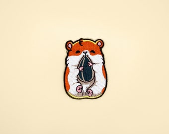 Opstrijkbare schattige hamster met zonnebloemzaad patch/huisdierbadge/geborduurd/applique motief/DIY borduurwerk/dierenliefhebber cadeau/hamsters minnaar cadeau