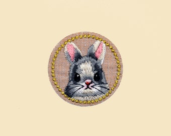 Cute Rabbit Face Iron On Patch/Animal Badge/DIY Embroidery/Decorative Patch/Embroidered Applique/Rabbit Lover/Applique Motif/Bunny Patch