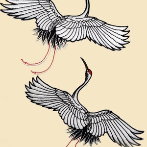 Iron-On large Crane Patch/Japanese Bird Patch/Animal Badge/DIY/Decorative Patch/Embroidered Applique/Applique Motif/Crane Lover Gift