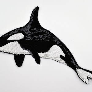 Iron-On Whales Patch/Nature Animal Badge/Whale Badge/Decorative Patch/DIY Embroidery/Embroidered Applique/Cute Patch/Sealife Lover Gift Orca Face left