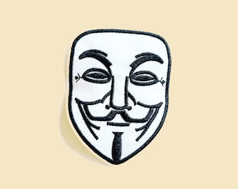 Iron-on V for Vendetta Patch/Guy Fawkes Mask Patch/Halloween Costume Badge/Revolution Motif/ Anonymous Mask Patch/V Patch/DIY Lover Gift