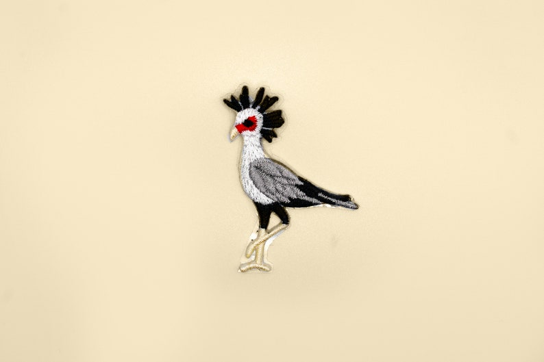 SecretaryBird Stick-On Patch/Terrestrial Bird Badge/DIY Embroidery/Decorative Patch/Embroidered Applique/Applique Motif/Birds Lover Gift image 1