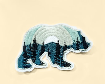 Iron-on Forest Bear Patch/Animal Badge/DIY Embroidery/Decorative Patch/Embroidered Applique/Bear Lover/Applique Motif/Nature Enthusiast