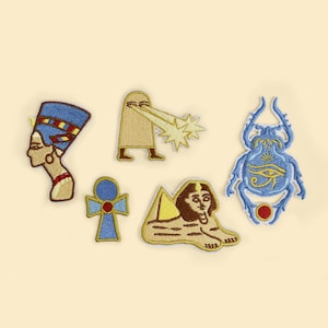 Ferro/Cuci sulla collezione di toppe ispirate all'Egitto/Nefertiti/La Sfinge/Scarabeo egiziano/L'Ankh/Chiave della vita/Medjed/Patch ricamata/Patch unica