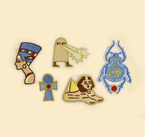 Iron/Sew On Egypt-Inspired Patch Collection/Nefertiti/The Sphinx/Egyptian Scarab/The Ankh/Key of Life/Medjed/Embroidery Patch/Unique Patch