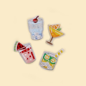 Stick-On Cocktail Patch/Drink Patch/Summer Juice Badge/Fruit Drink Applique/Embroidered Beverage Patch/Kawaii Food Patch/Party Lover Gift