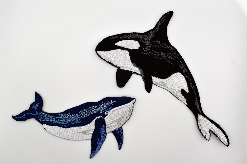 Iron-On Whales Patch/Nature Animal Badge/Whale Badge/Decorative Patch/DIY Embroidery/Embroidered Applique/Cute Patch/Sealife Lover Gift image 2