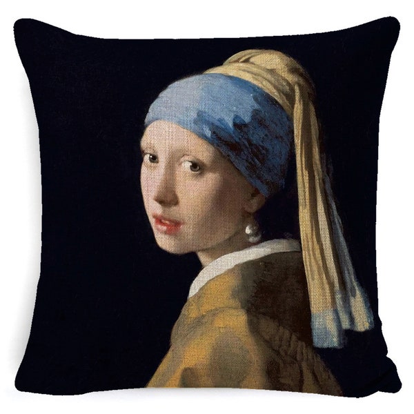 Vermeer Girl With Pearl Print Cushion Cover 45cm/Art Lover Gift/Linen Cushion Cover/Oil Painting Lover Gift/Art/Girl With A Pearl Earring