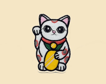 Maneki-neko kat opstrijkpatch/Japanse gelukskat/kawaii kat/decoratieve patch/DIY-borduurwerk/geborduurde stoffen/cadeau kattenliefhebber/Lucky cat
