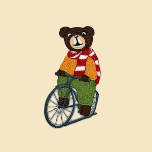 Toppa adesiva grande con orsacchiotto in sella alla bici/distintivo animale/fai da te/toppa decorativa/applique ricamata/toppa divertente/regalo amante dell'orso/orsacchiotto