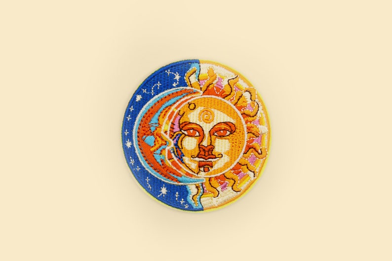 Iron-On Large Moon Sun Patch/Embroidered Badge/Crafts Applique/Retro Patch/Planet Lover Gift/Lunar and Solar/Mystical Patch/Bohemian Fashion image 1