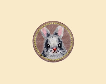 Iron-On Round Rabbit Face Patch – Embroidered Animal Applique for DIY Crafts & Bunny Lover Gift