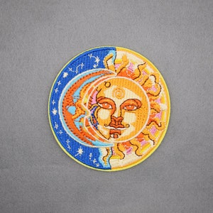 Iron-On Large Moon Sun Patch/Embroidered Badge/Crafts Applique/Retro Patch/Planet Lover Gift/Lunar and Solar/Mystical Patch/Bohemian Fashion image 2