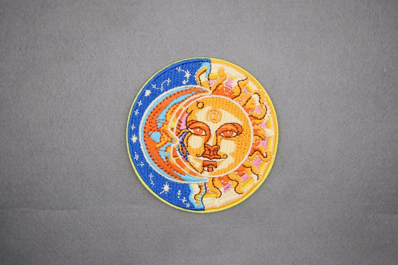 Iron-On Large Moon Sun Patch/Embroidered Badge/Crafts Applique/Retro Patch/Planet Lover Gift/Lunar and Solar/Mystical Patch/Bohemian Fashion image 2