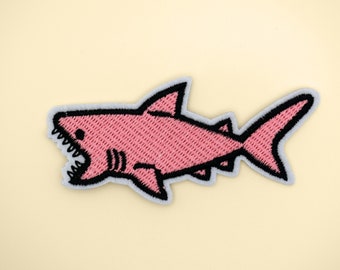 Iron-On Large Shark Patch/Sealife Badge/Cartoon Animal Patch/Decorative Patch/DIY Embroidery/Embroidered Applique Motif/Sealife Lover Gift