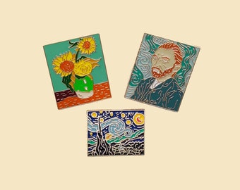 Van Gogh self-portrait pins/Van Gogh lover gift/Art badge/Art Enamel Pin/Expressionism/Van Gogh/Sunflowers badge pin/ Starry Night pins