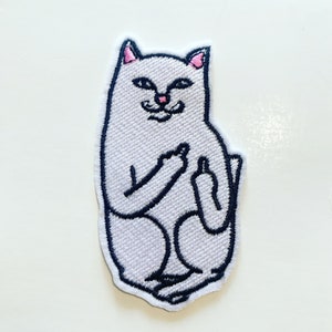 Iron-On Large Quirky Cat Patch/Rude Animals/Animal Patch/Animal Lover/Cat Lover Gift/Rude Style/White Cat/Embroidered/Applique Motif image 2