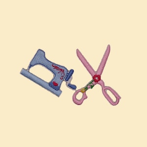 Stick-On Sewing Machine & Scissors Patch Set/DIY Craft Applique/Embroidered Tailor Badge/DIY Embroider/Sewing Lover Gift/Handmade Love Gift