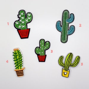 May include: Five embroidered cactus patches in different styles. The patches are all green and feature different shapes and details. The patches are perfect for adding a touch of whimsy to your clothing, bags, or other accessories.
