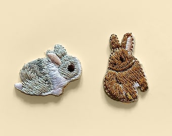 Iron-On Mini Rabbit Patch/Animal Badge/DIY Embroidery/Decorative Patch/Embroidered Applique/Rabbit Lover/Applique Motif/Bunny Patch