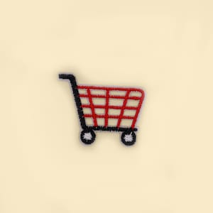 Iron-On Shopping Cart Patch/Grocery Badge/Embroidered Applique/Cute Mini Patch/Retail Icon Patch/DIY Jacket Decor/Trendy Sticker Patch
