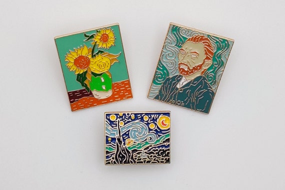 Van Gogh Self portrait Pins van Gogh Lover Gift art Badge art Enamel Pin expressionism van Gogh sunflowers Badge Pin Starry Night Pins Etsy