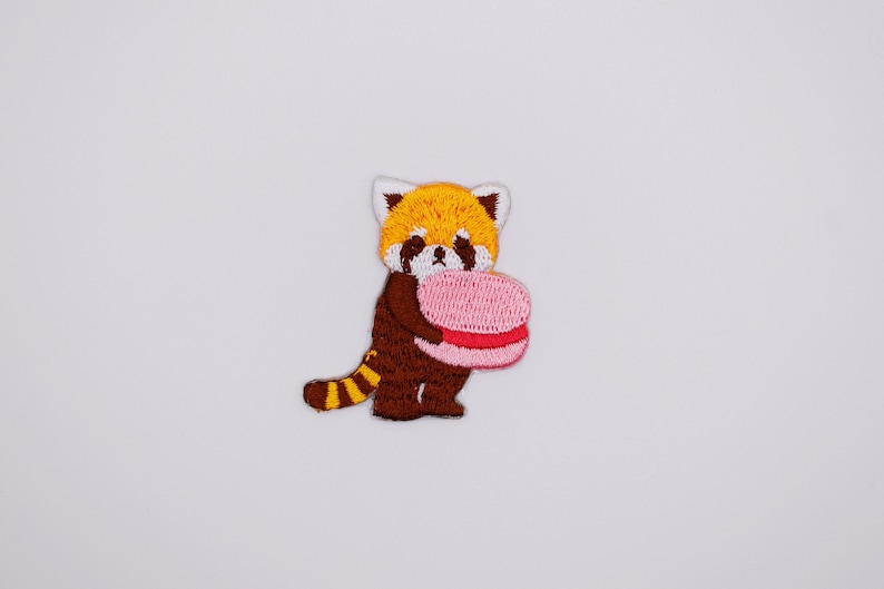 Red Panda Holding Cookie Stick-On Patch/Animal Badge/RedPanda Badge/Decorative Patch/DIY Embroidery/Embroidered Applique/Self-Adhesive Patch image 2